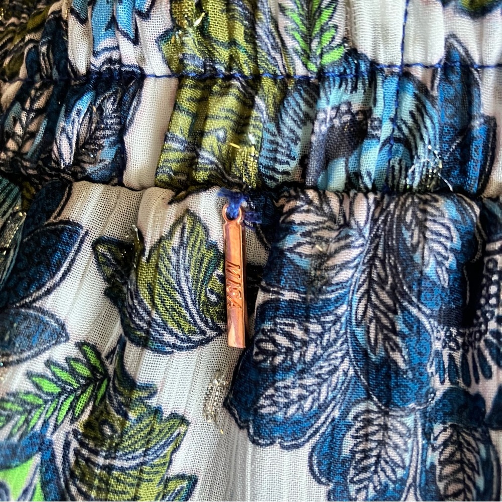 Smocked Mini Skirt by Misa Los Angeles - Floral Chiffon Blue Marion. Size M - Picture 8 of 9